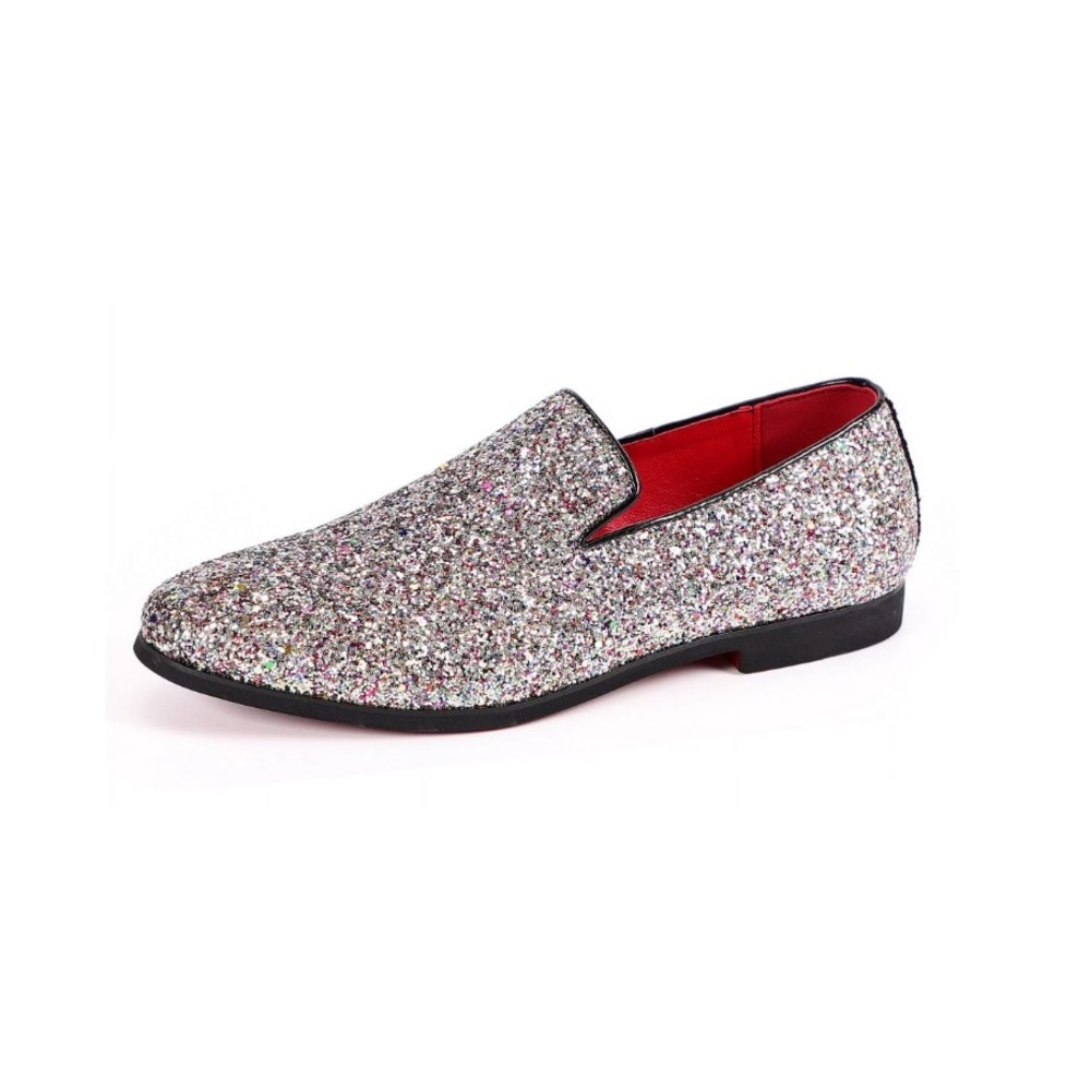 Santimon Men's US 7 Pink Glitter Slip On‎ Loafers Sequin Dress Shoes